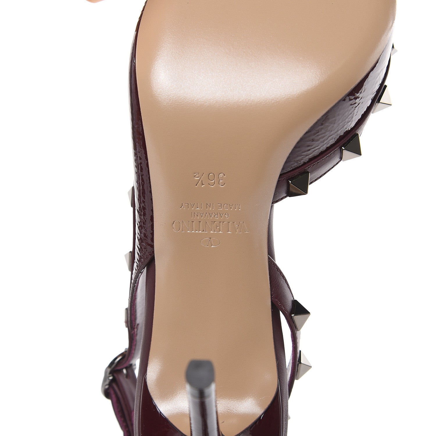 Valentino Garavani Wrinkled Patent Rockstud Half D'Orsay Slingback 85mm Pumps 36.5 Rubin 7 of 8