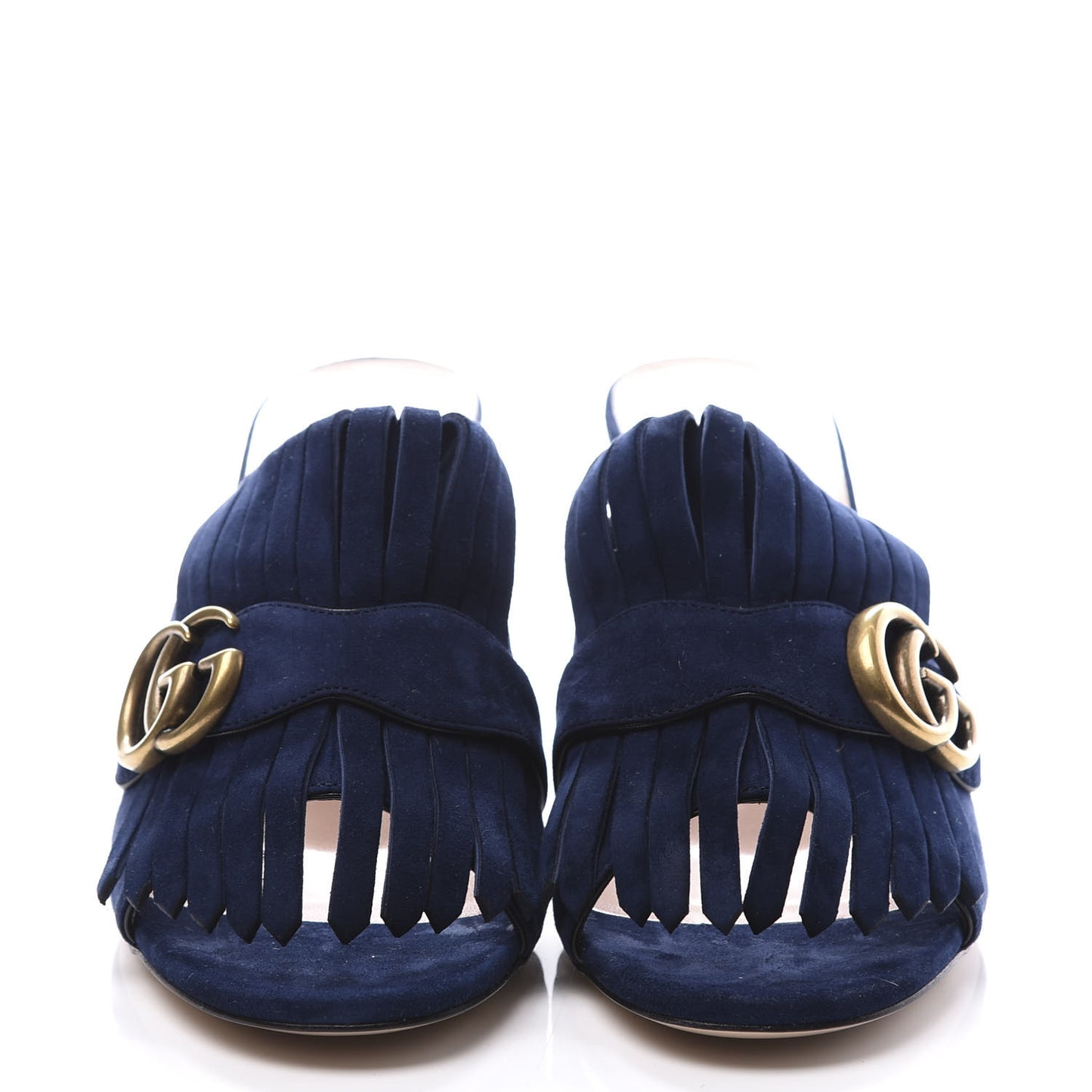 Kid Scamosciato GG Marmont Fringe 75mm Slide Sandals 38 Blue Ink