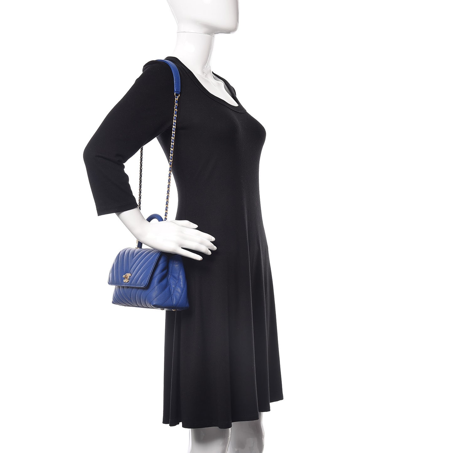 Caviar Chevron Quilted Mini Coco Handle Flap Blue