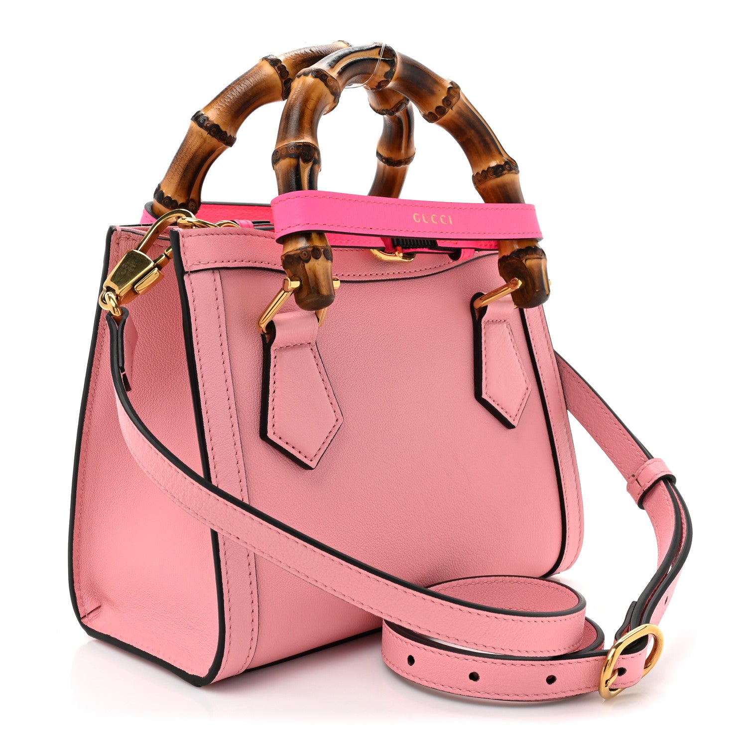 Gucci Wonka Grain Calfskin Mini Diana Tote Bag Wild Rose Fuxia Fluo 3 of 9