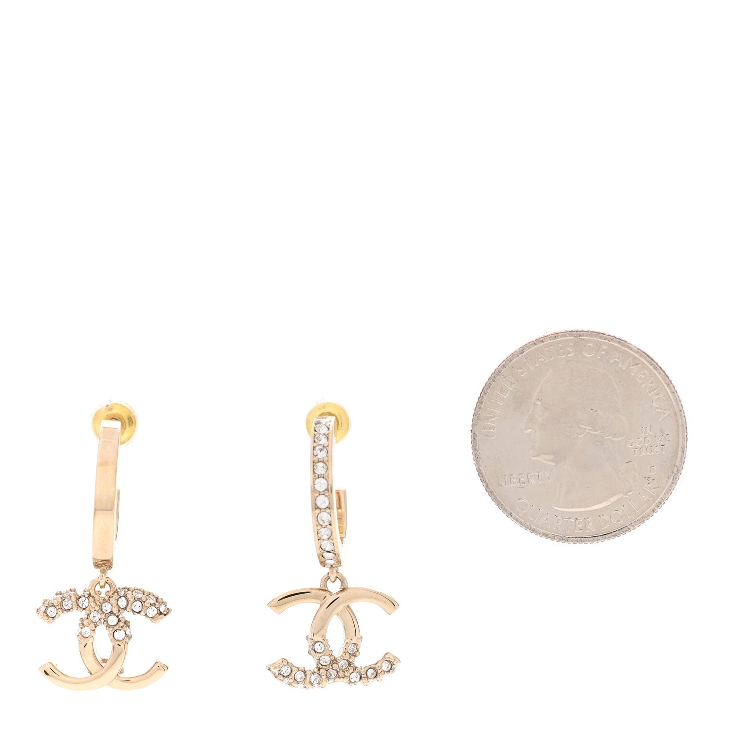 Chanel Crystal Bead CC Hoop Drop Earrings Light Gold 2 of 4