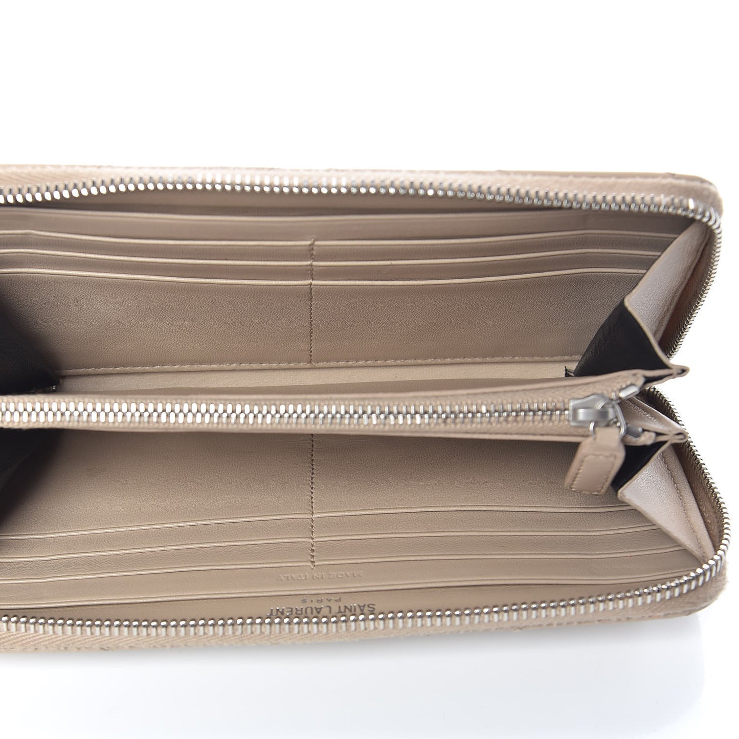 Calfskin Matelasse Chevron Monogram Zip Around Wallet Dark Beige
