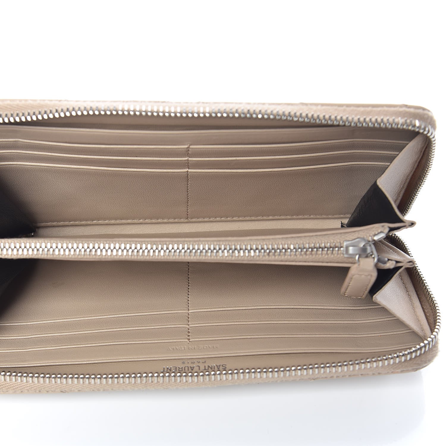 Saint Laurent Calfskin Matelasse Chevron Monogram Zip Around Wallet Dark Beige 5 of 7