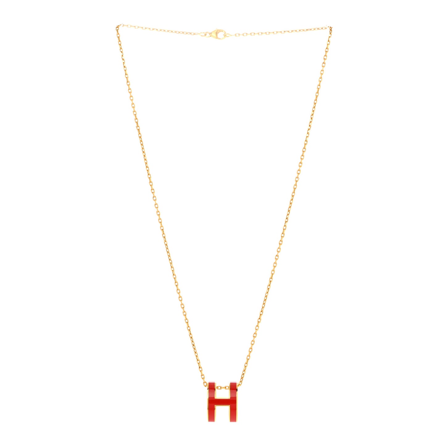 Lacquered Gold Pop H Pendant Necklace Rouge Vif