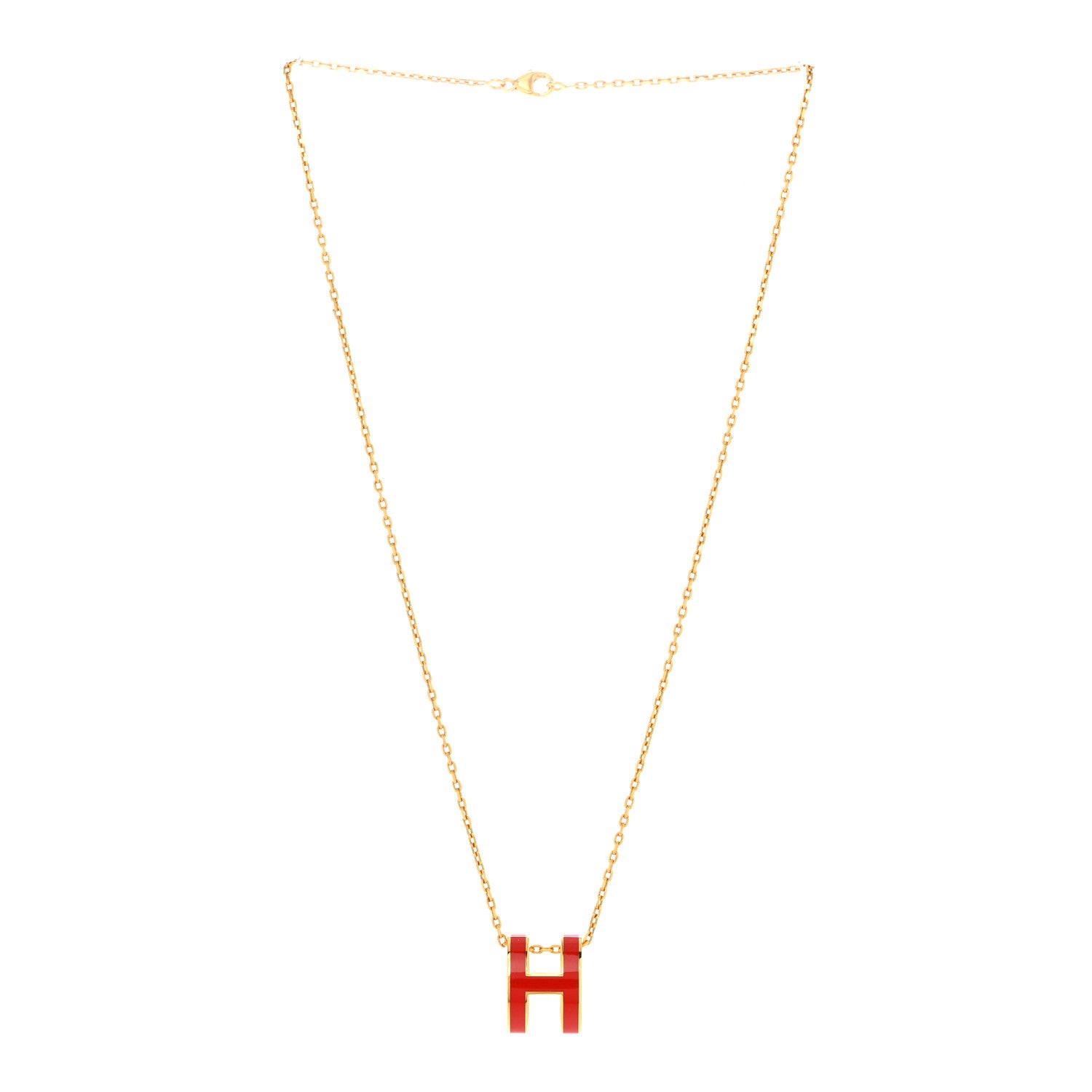 Hermes Lacquered Gold Pop H Pendant Necklace Rouge Vif 3 of 8
