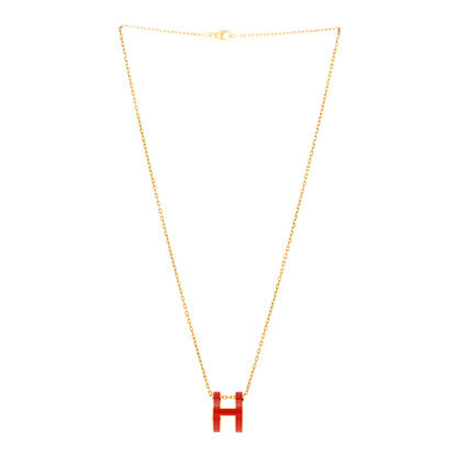 Hermes Lacquered Gold Pop H Pendant Necklace Rouge Vif 3 of 8