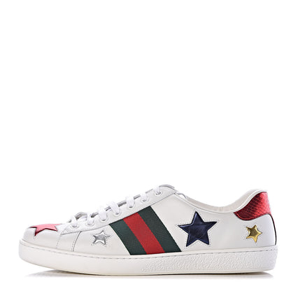 Gucci Calfskin Ayers Web Star Embroidered Mens Ace Sneakers 8.5 White Multi 1 of 11