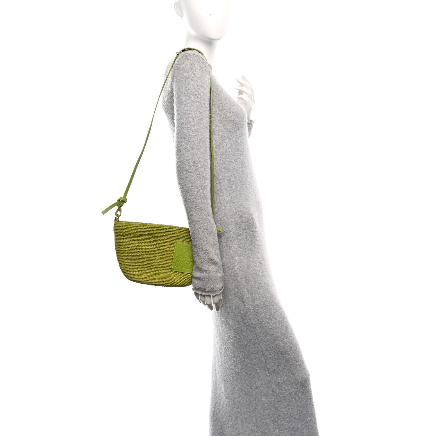 Loewe Raffia Calfskin Slit Pochette Bag Green 2 of 9