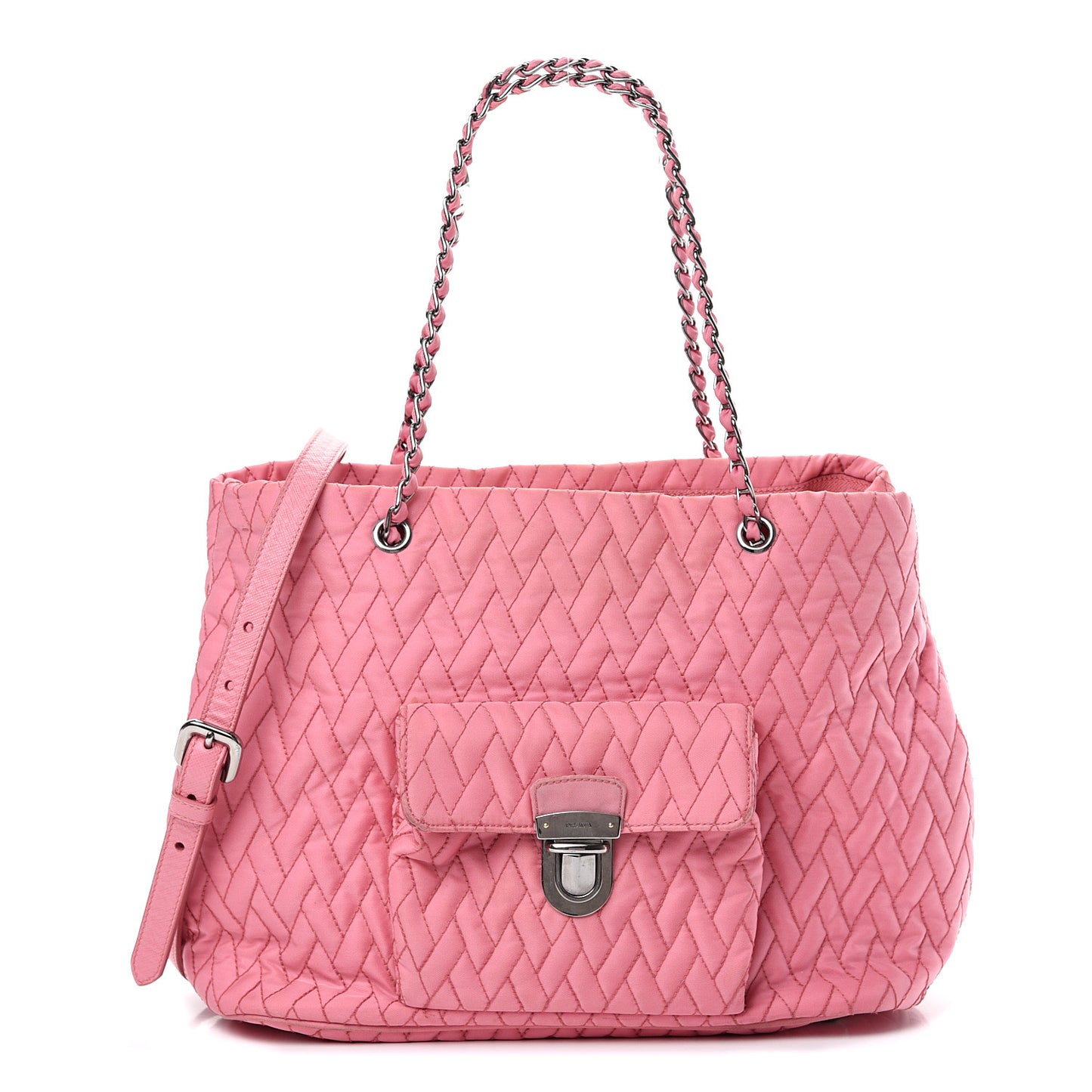 Nylon Tessuto Impuntu Quilted Shoulder Bag Pink