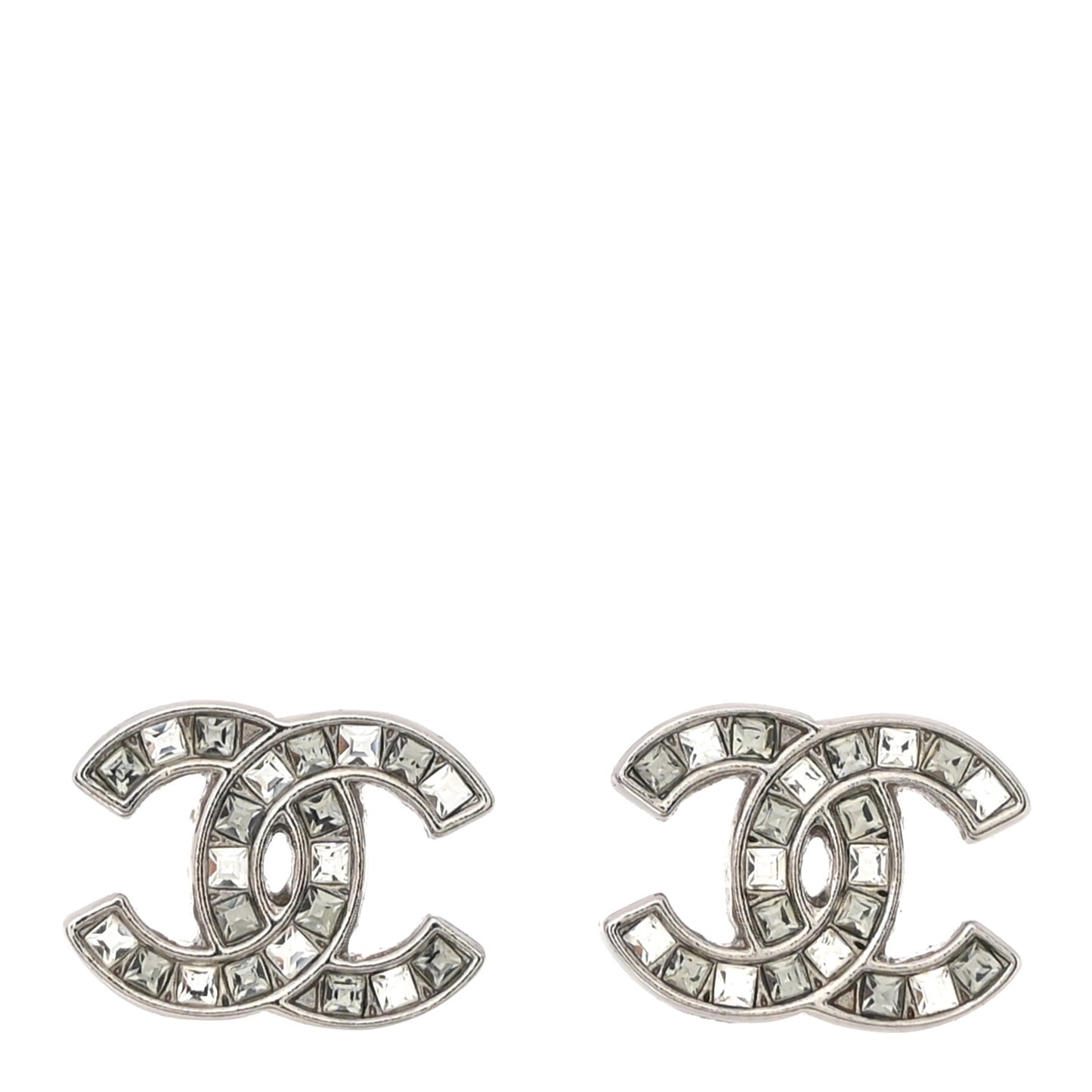 Baguette Crystal CC Earrings Silver Grey