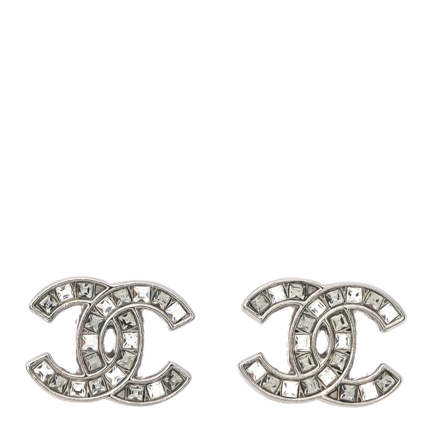 Chanel Baguette Crystal CC Earrings Silver Grey 1 of 5