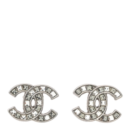 Chanel Baguette Crystal CC Earrings Silver Grey 1 of 5