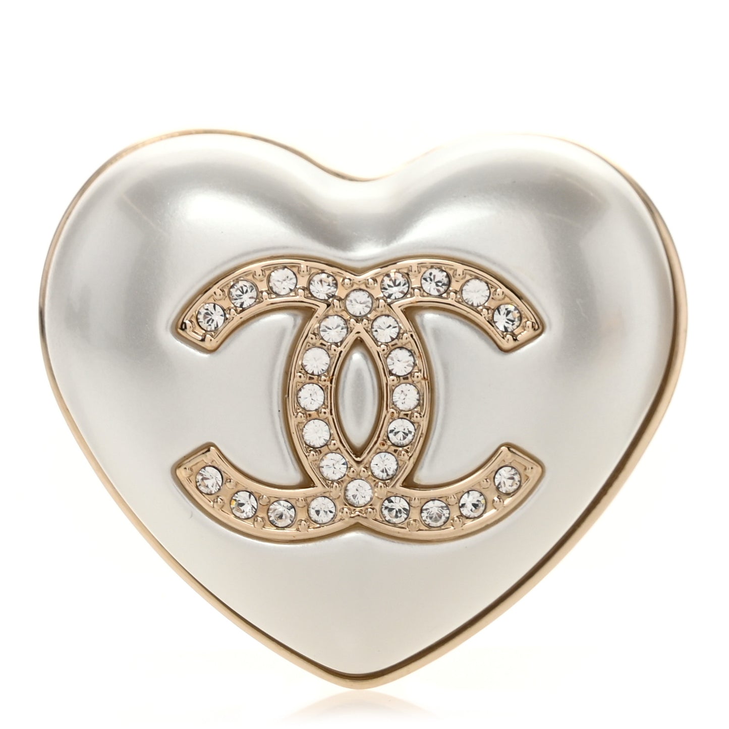 Resin Crystal CC Heart Brooch Pearly White Gold
