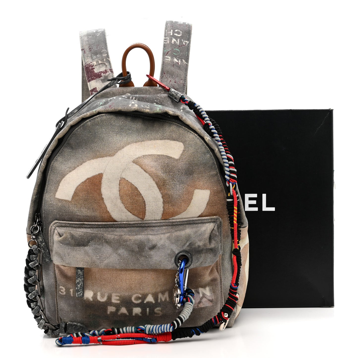 Graffiti Printed Canvas Medium Backpack Grey