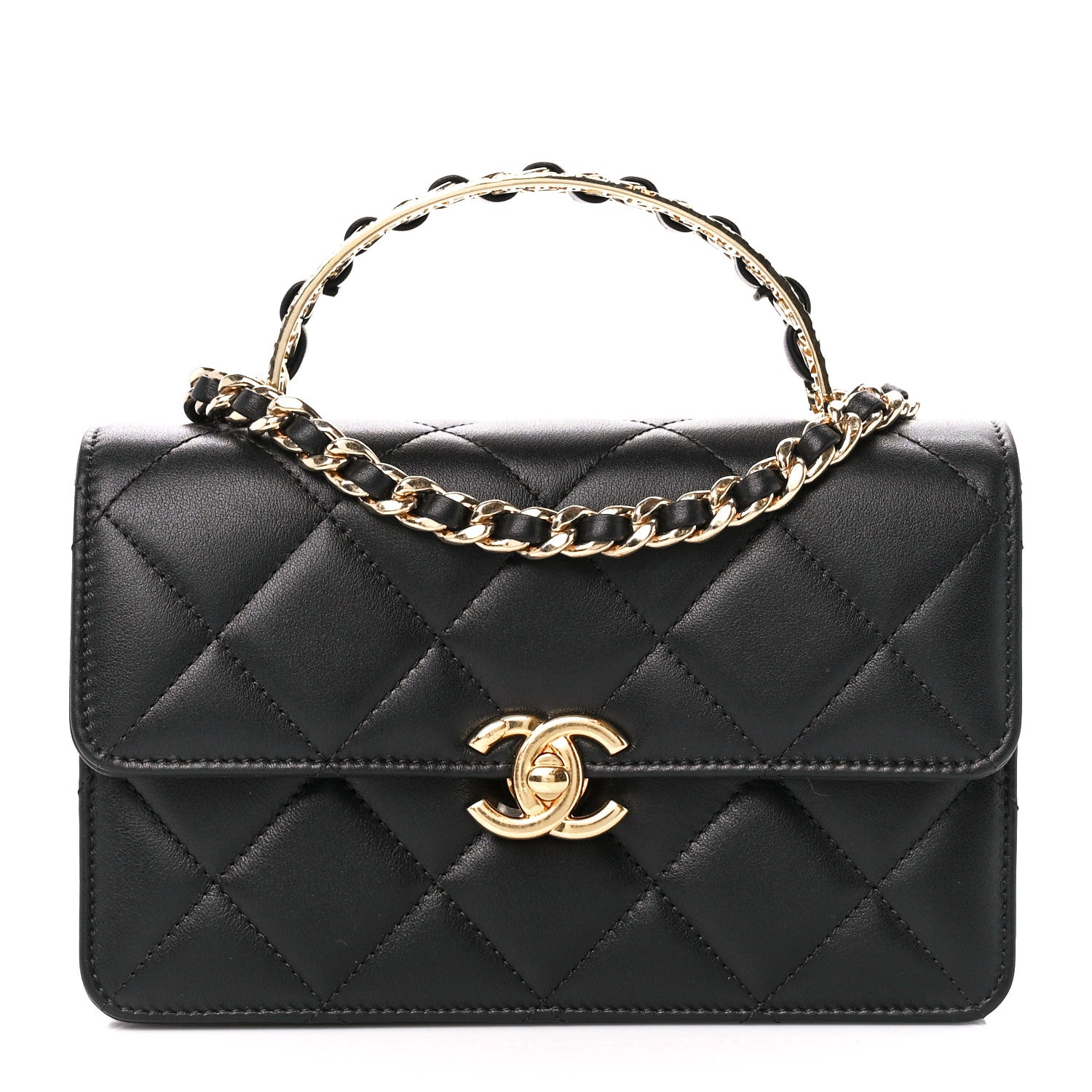 Chanel Shiny Calfskin Quilted Mini Metal Top Handle Flap Black 1 of 11