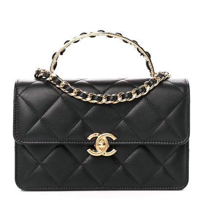 Chanel Shiny Calfskin Quilted Mini Metal Top Handle Flap Black 1 of 11