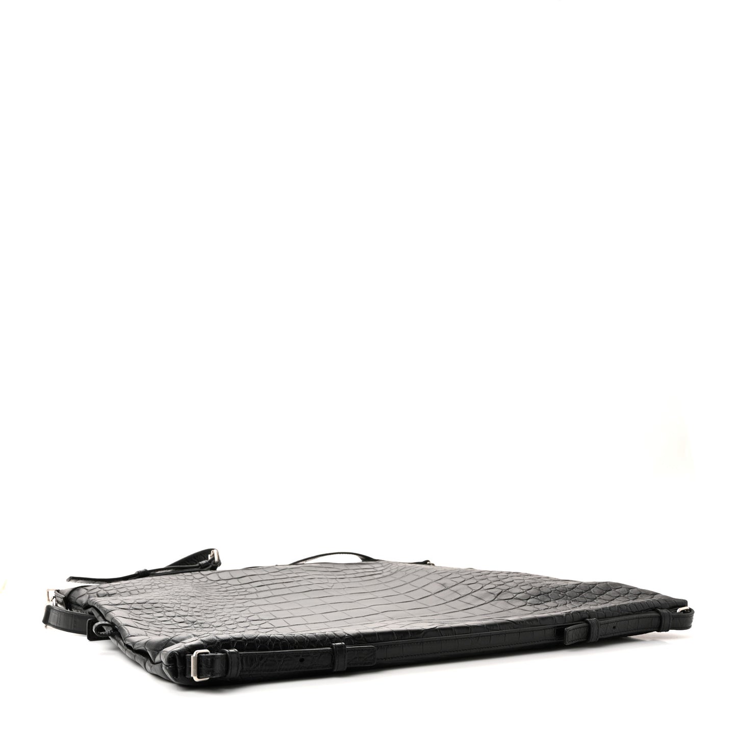 Calfskin Crocodile Embossed Large Convertible ID Bag Black