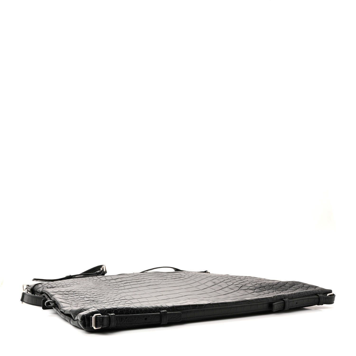 Saint Laurent Calfskin Crocodile Embossed Large Convertible ID Bag Black 4 of 9