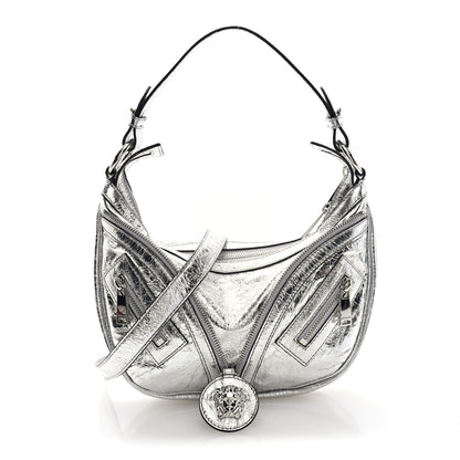 Versace Metallic Calfskin Small Repeat Zip Hobo Silver 1 of 9