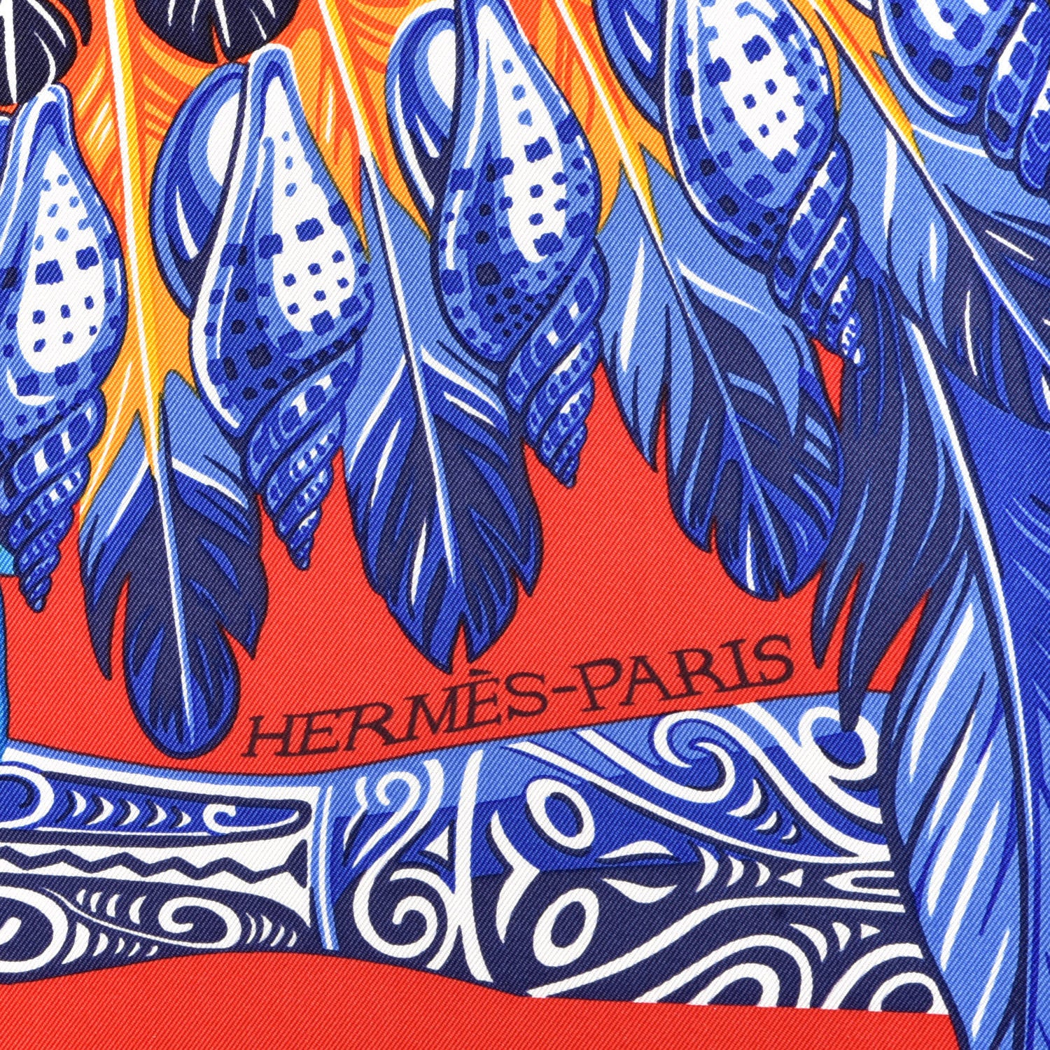 Hermes Silk La Danse Pacifique Scarf 90 Rouge Bleu Vif Bouton D'O 2 of 5