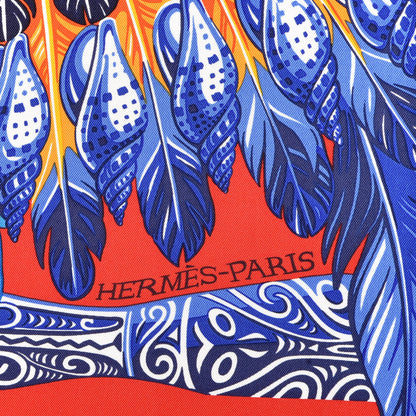 Hermes Silk La Danse Pacifique Scarf 90 Rouge Bleu Vif Bouton D'O 2 of 5
