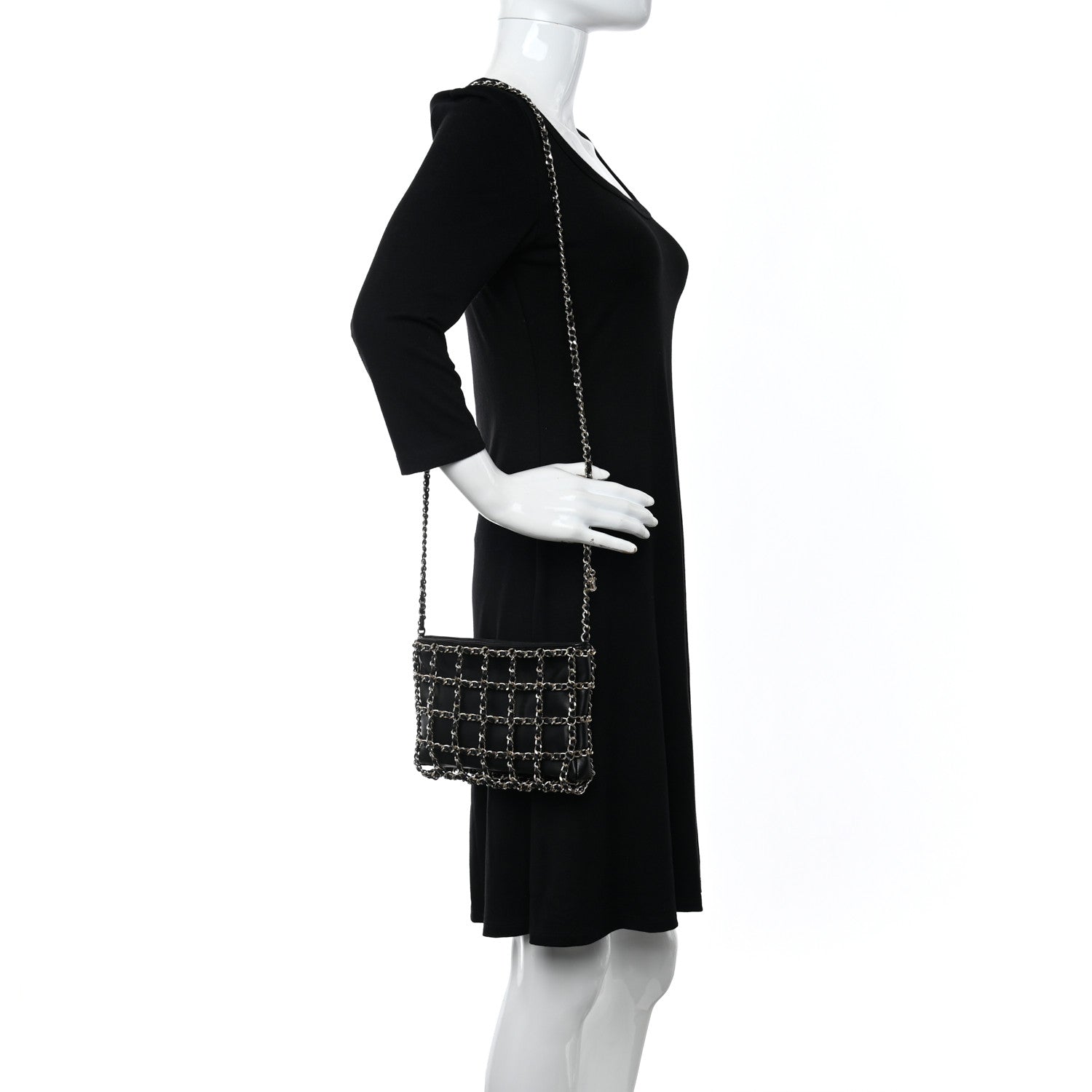 Chanel Lambskin Chain Frame Shoulder Bag Black 2 of 10