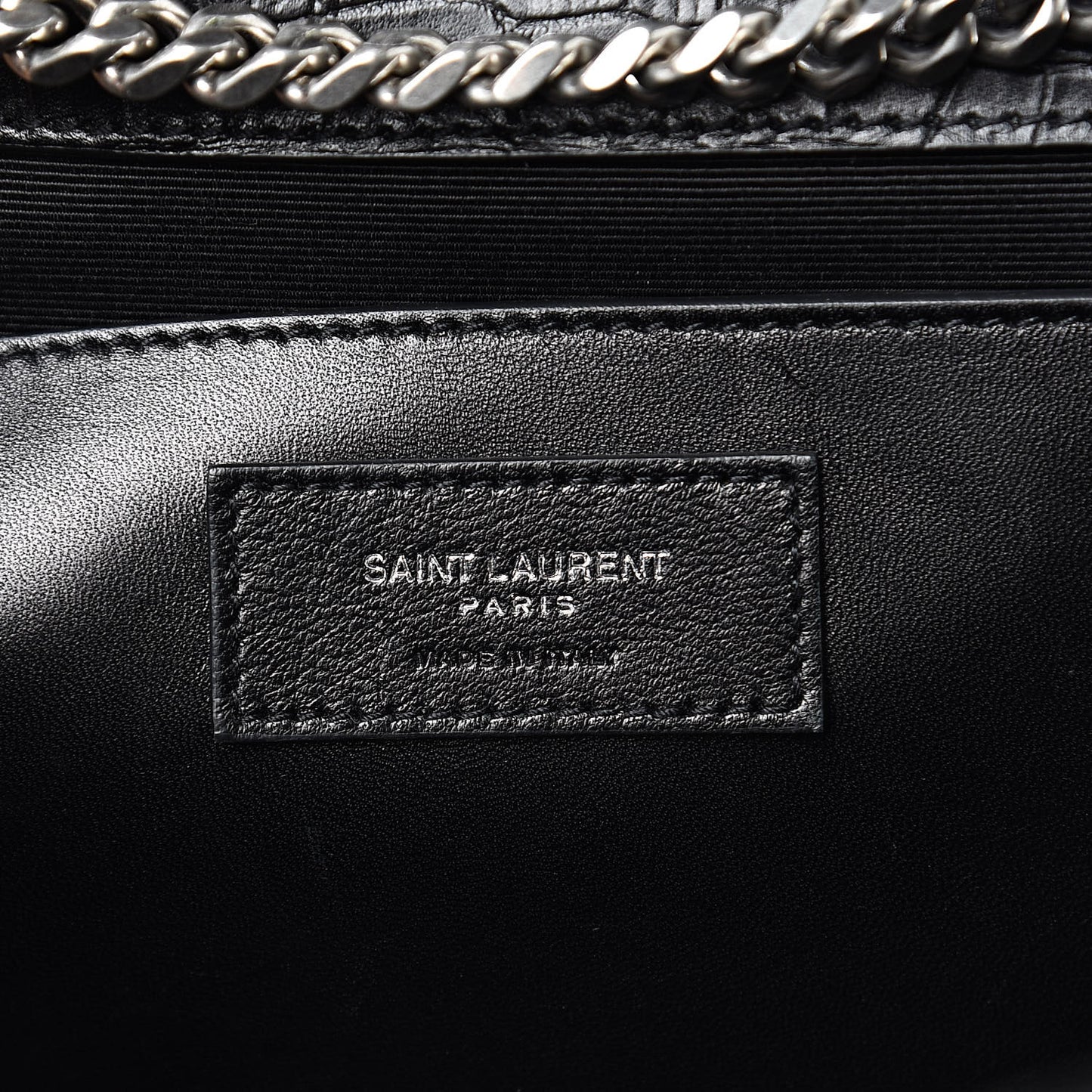 Calfskin Crocodile Embossed Large Classic Monogram Kate Satchel Black