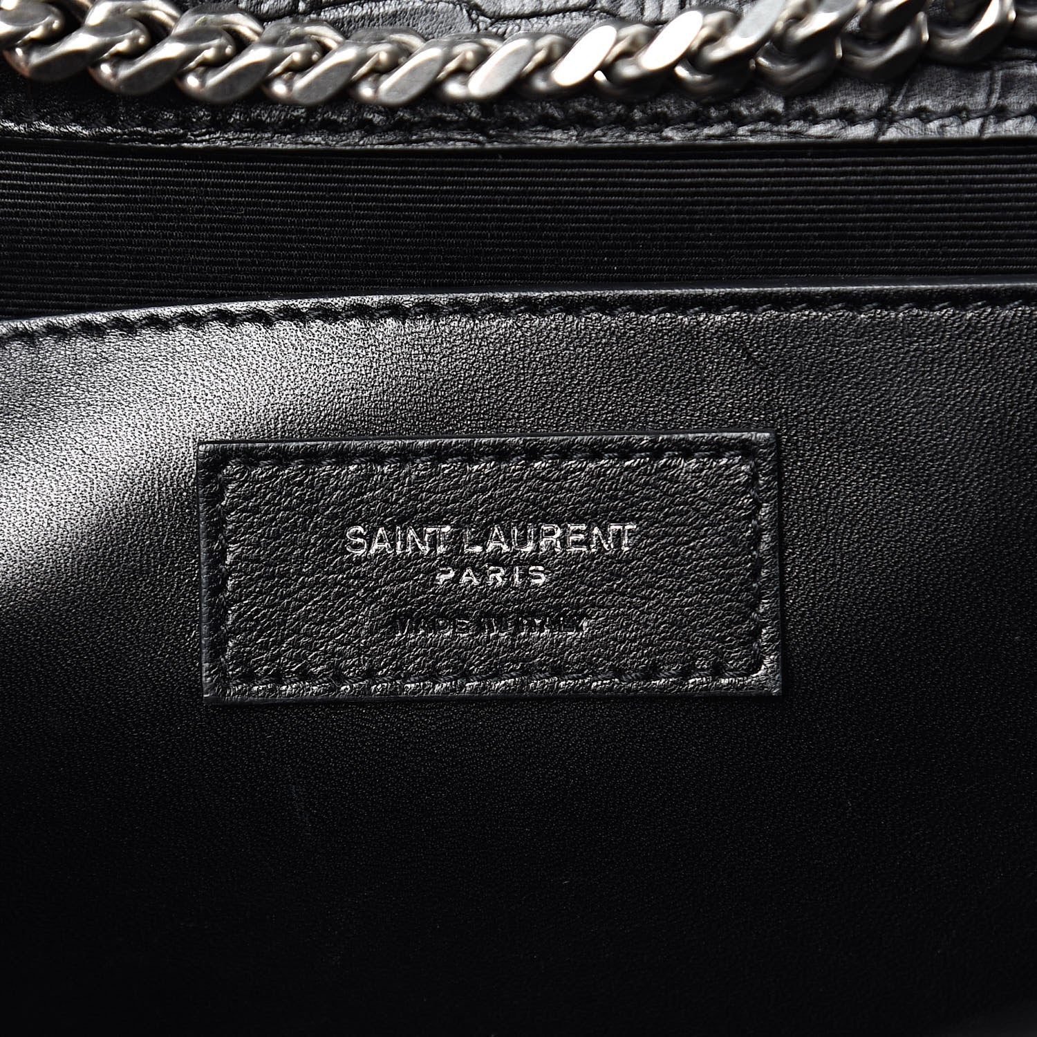 Saint Laurent Calfskin Crocodile Embossed Large Classic Monogram Kate Satchel Black 6 of 10