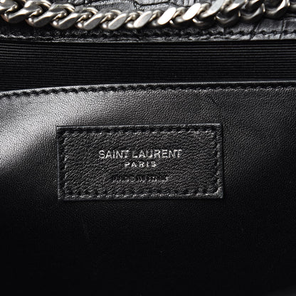Saint Laurent Calfskin Crocodile Embossed Large Classic Monogram Kate Satchel Black 6 of 10