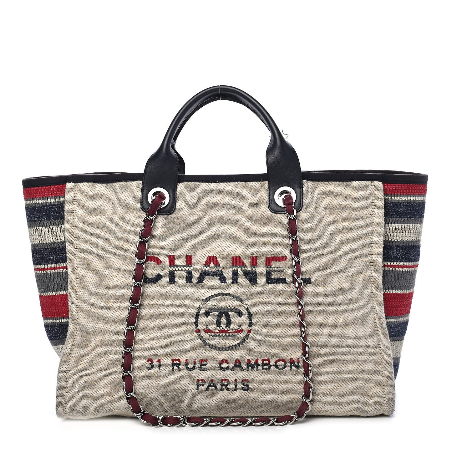 Striped Canvas Medium Deauville Tote Beige