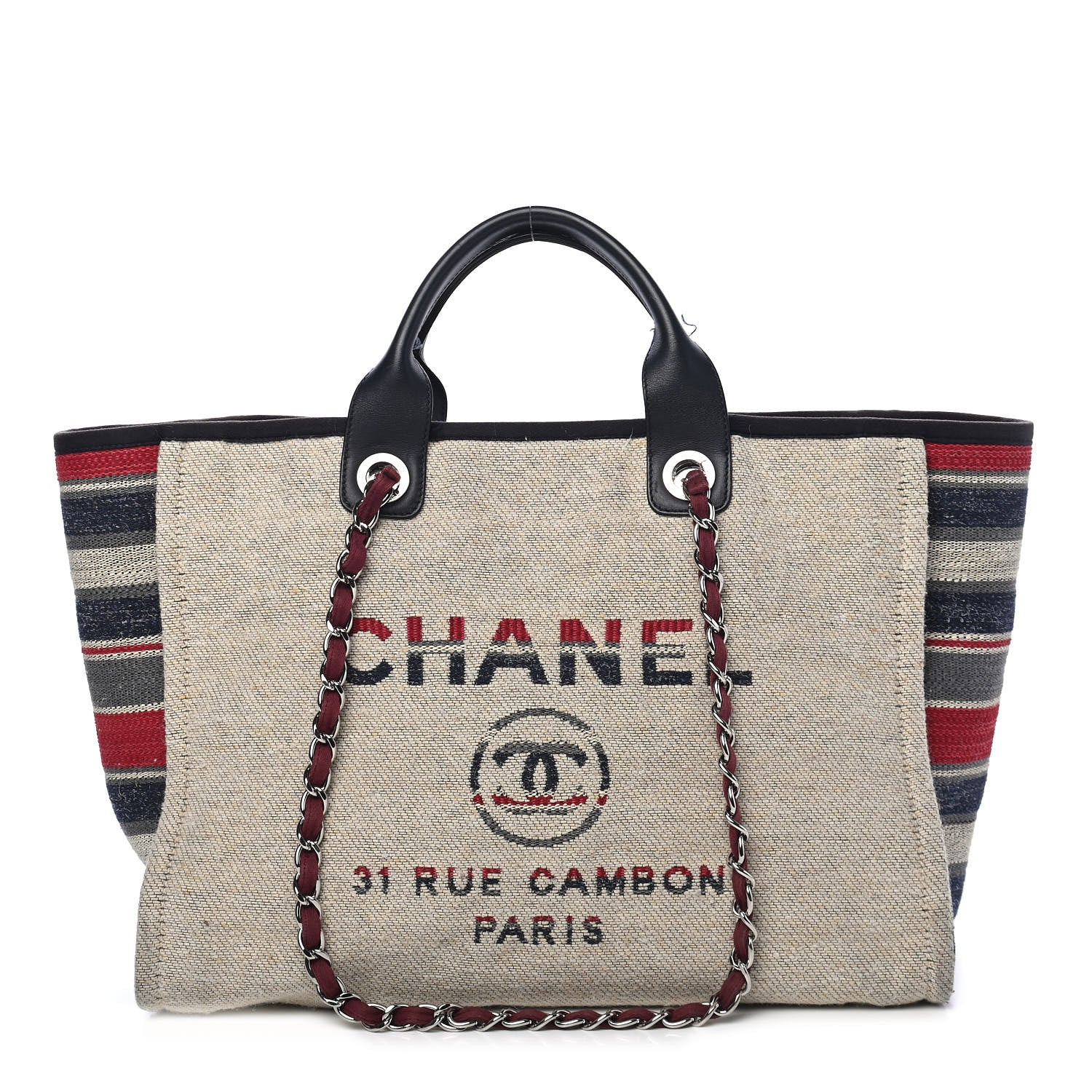 Chanel Striped Canvas Medium Deauville Tote Beige 1 of 12
