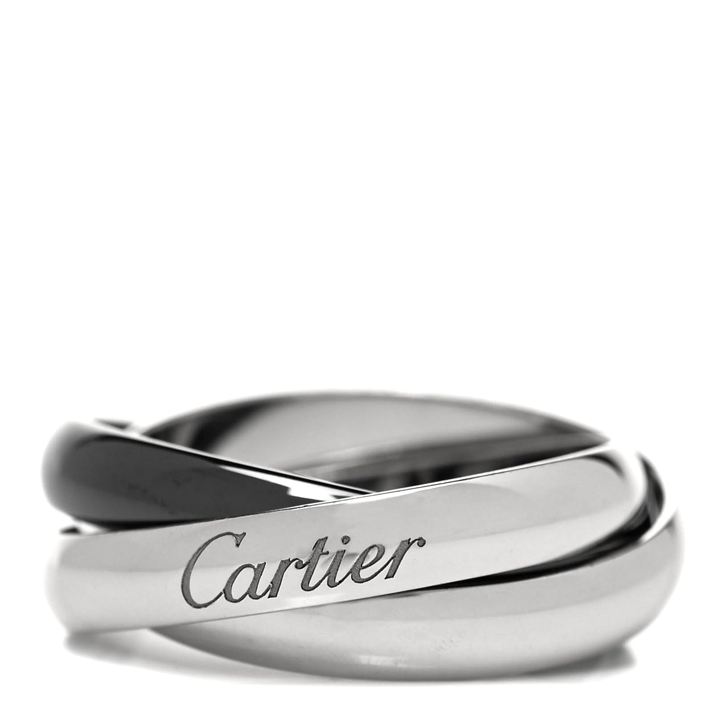 18K White Gold Black Ceramic Trinity Ring 56 7.5