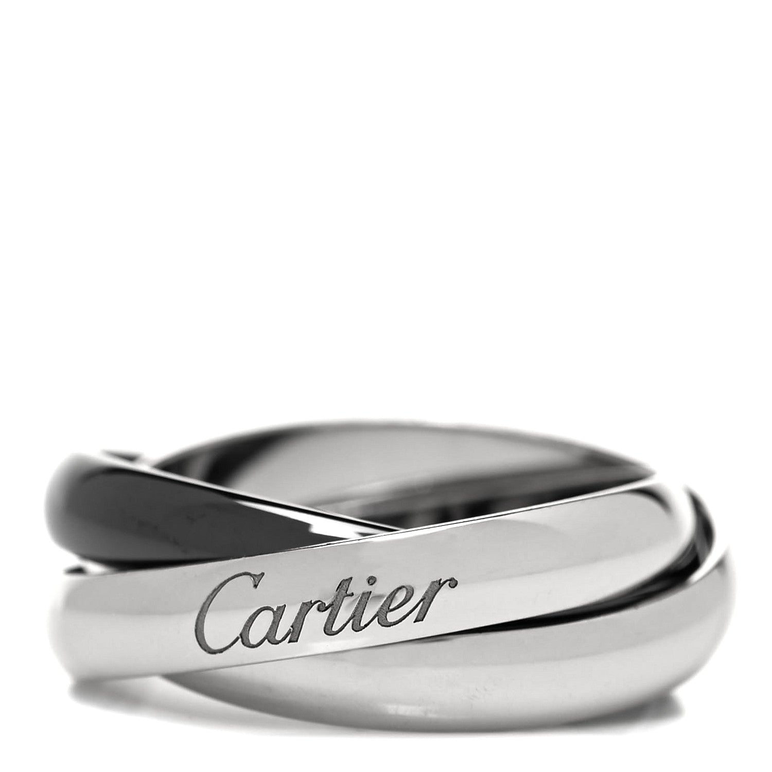 Cartier 18K White Gold Black Ceramic Trinity Ring 56 7.5 1 of 4