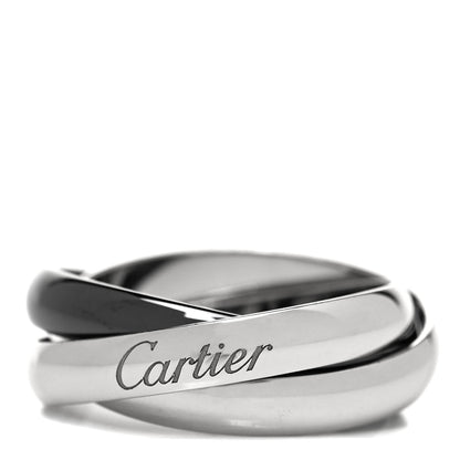 Cartier 18K White Gold Black Ceramic Trinity Ring 56 7.5 1 of 4