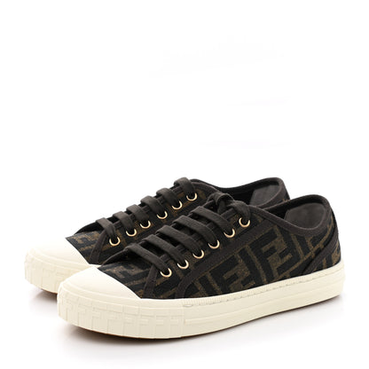 Fendi Fabric Jacquard FF Womens Domino Low Top Sneakers 36 Tobacco 3 of 10
