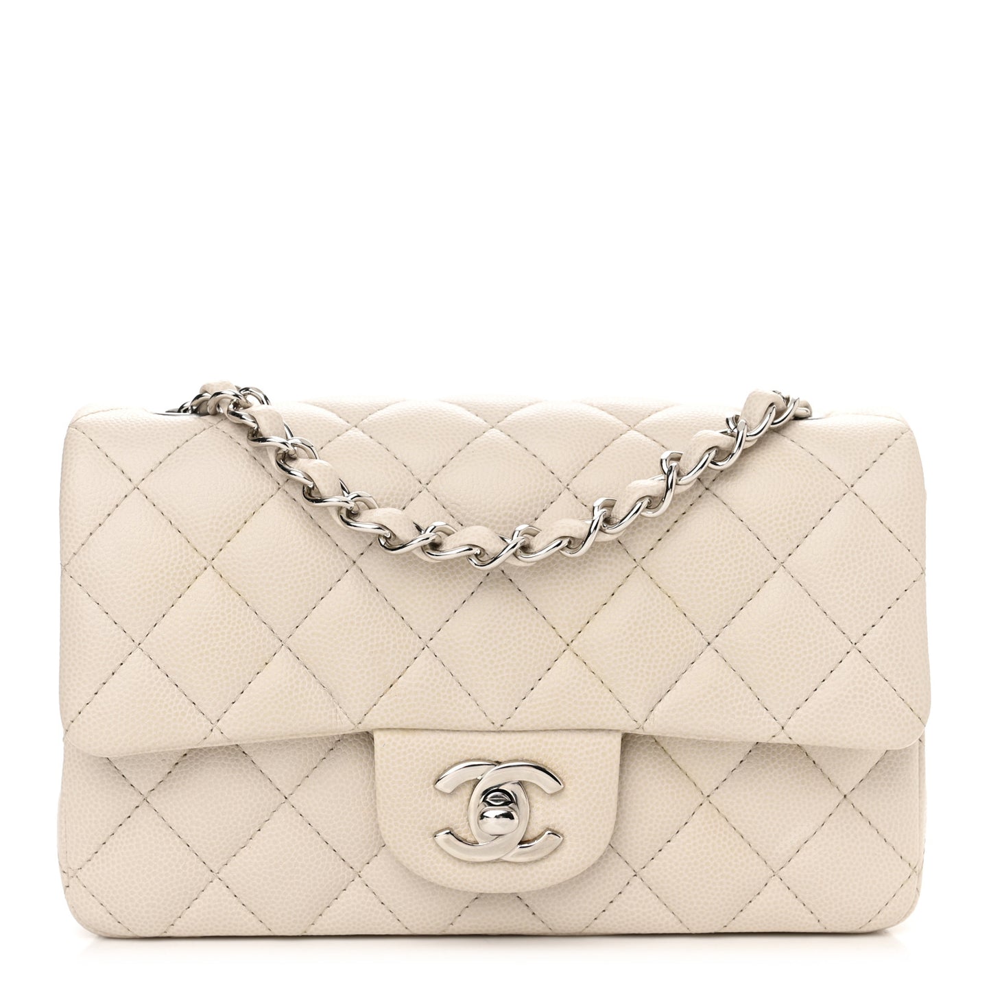 Caviar Quilted Mini Rectangular Flap Ivory