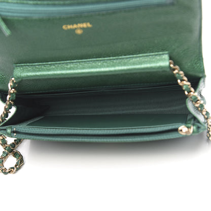 Chanel Metallic Caviar Quilted Wallet On Chain WOC Green 5 of 12