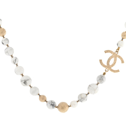 Chanel Marble Beaded CC Necklace Gold White 1 of 5