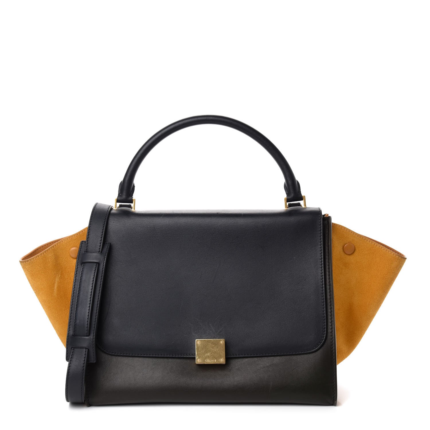 Celine Smooth Calfskin Suede Medium Tri-Color Trapeze Mustard 1 of 13