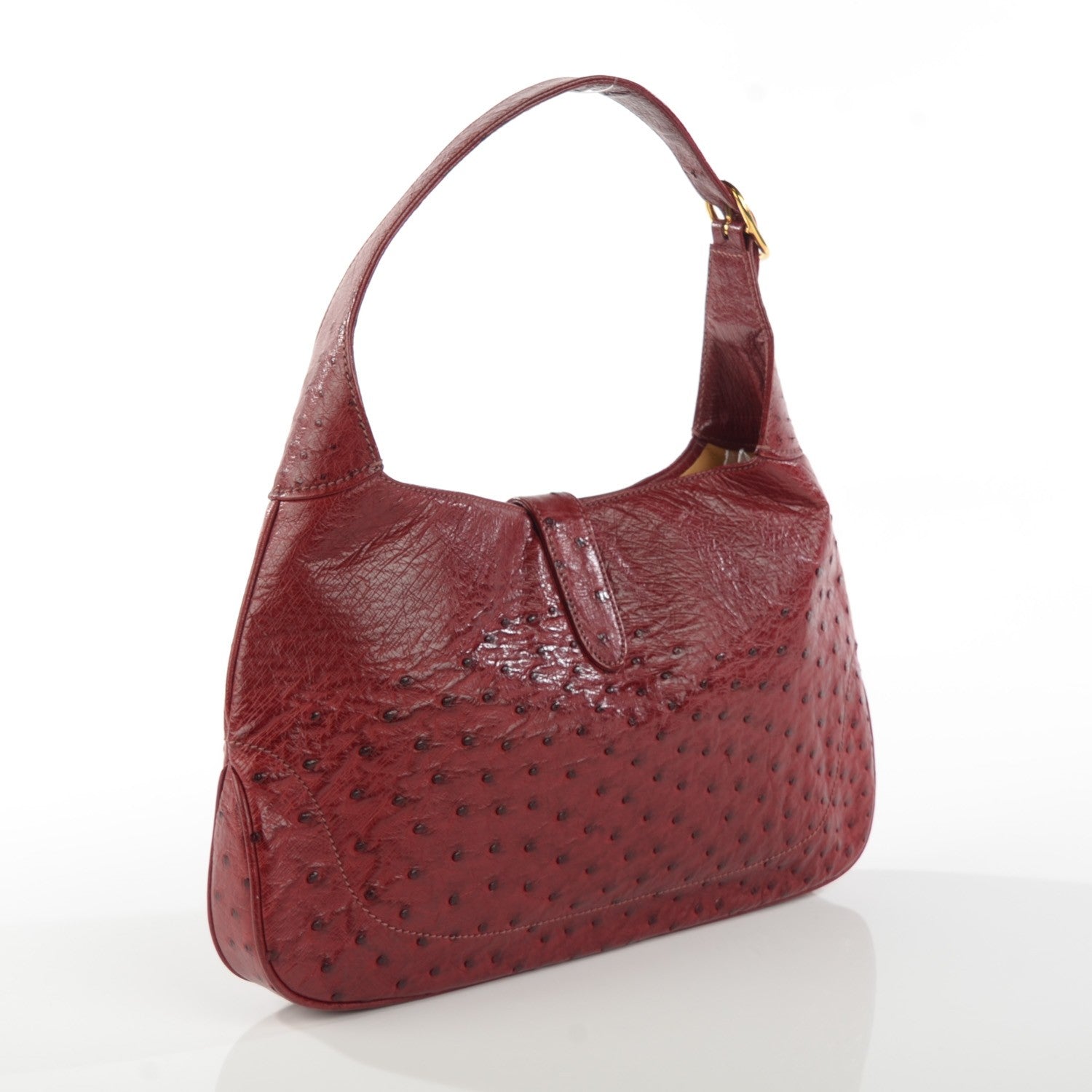 Gucci Ostrich Jackie Medium Shoulder Hobo Red 3 of 9
