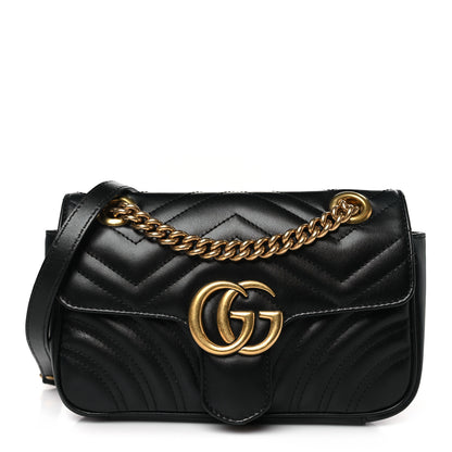Gucci Calfskin Matelasse Mini GG Marmont Shoulder Bag Black 1 of 9