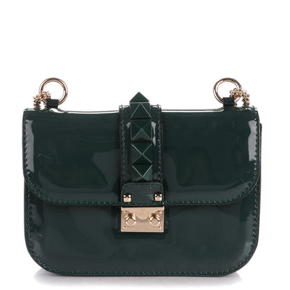 Valentino Garavani Patent Monochrome Mini Glam Lock Rockstud Flap Dark Green 1 of 8
