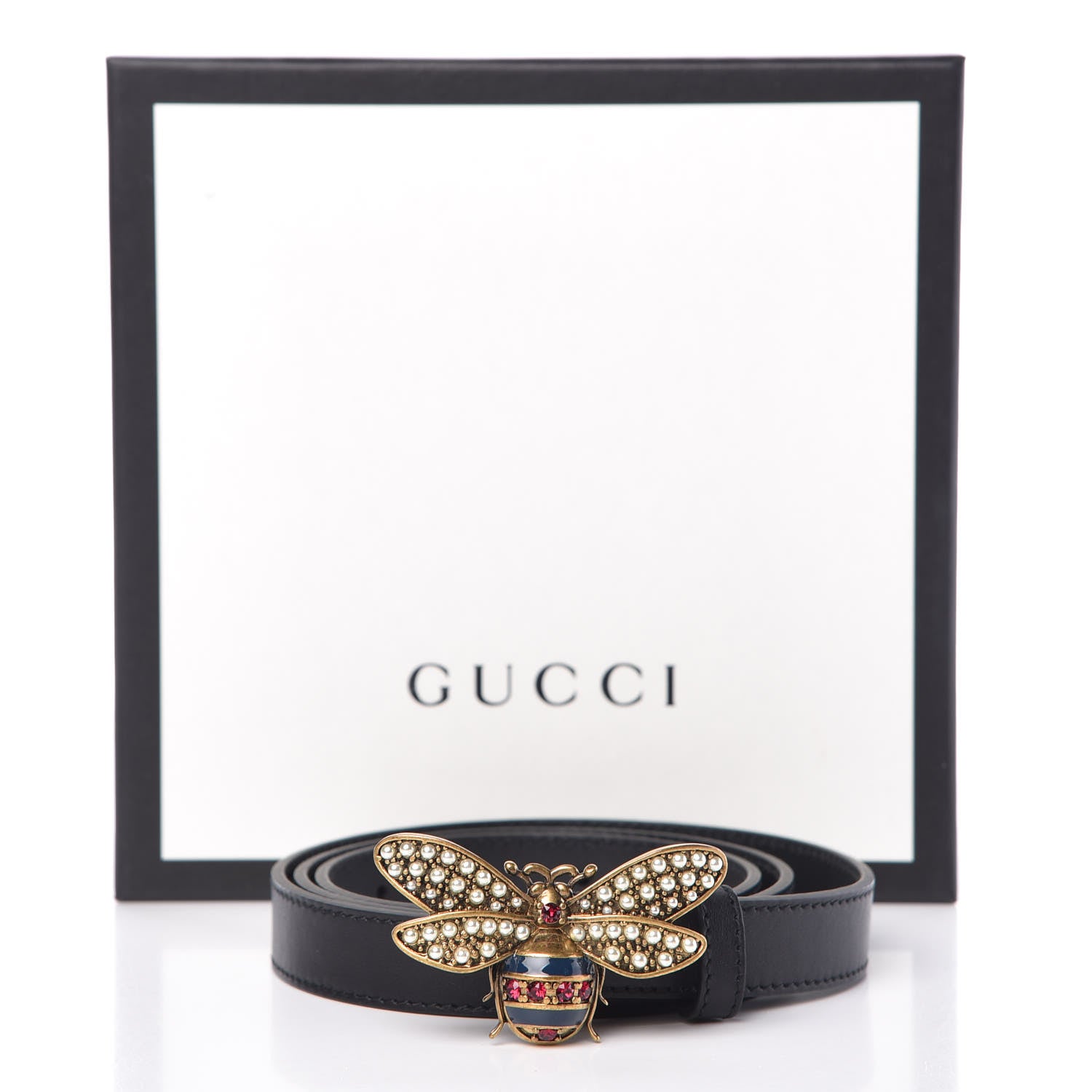 Gucci Calfskin Queen Margaret Bee Belt 90 36 Black 8 of 8