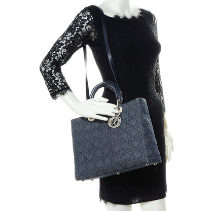 Christian Dior Denim Cannage Large Lady Dior 2 of 9
