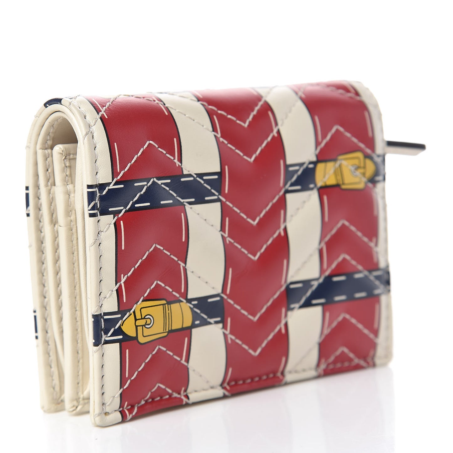 Calfskin Matelasse Trompe L'Oeil Print GG Marmont Card Case Wallet Off White