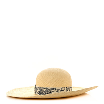 Hermes Straw Brides De Gala Panama Carrousel Hat 56 Naturel Ecru Black 1 of 8