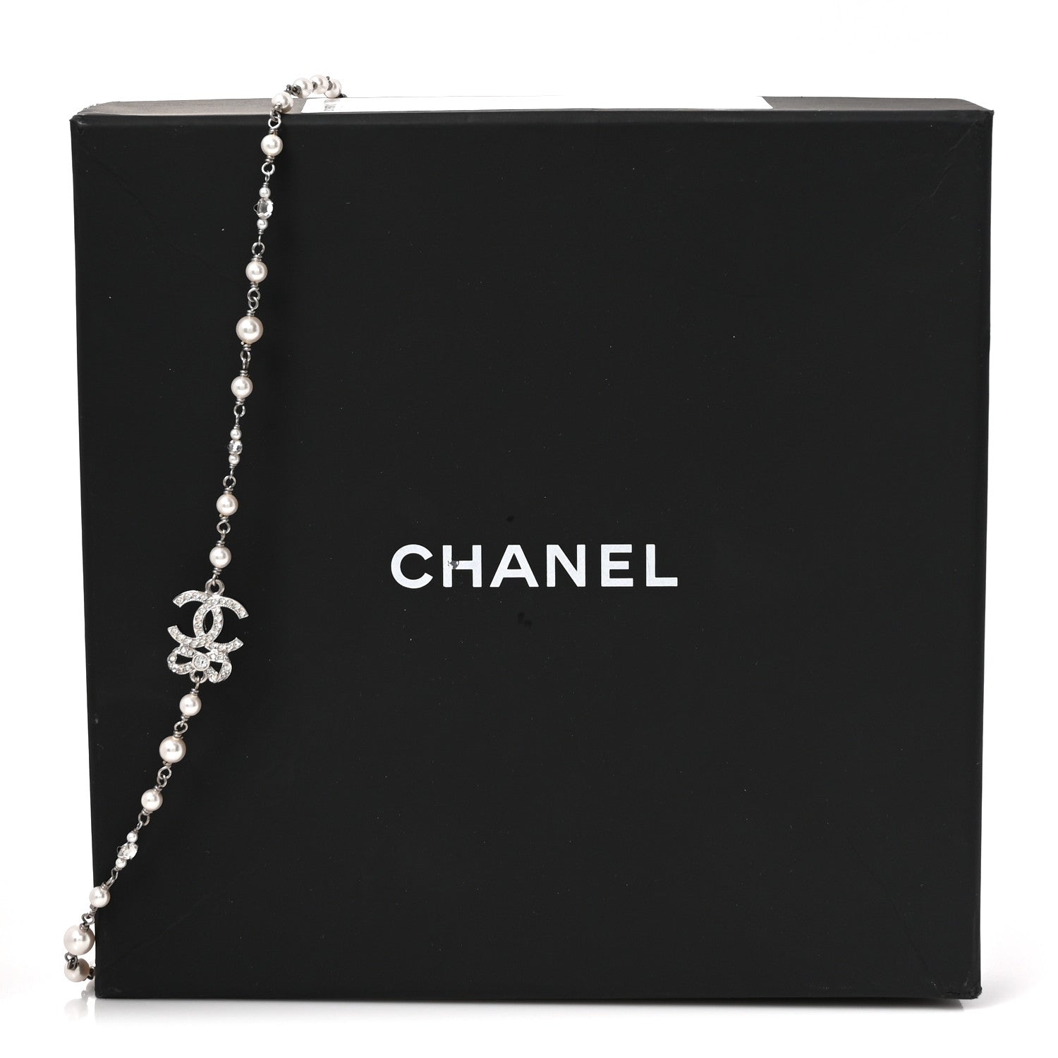 Chanel Pearl Crystal CC Bow Choker Necklace Silver Pearly White 5 of 5