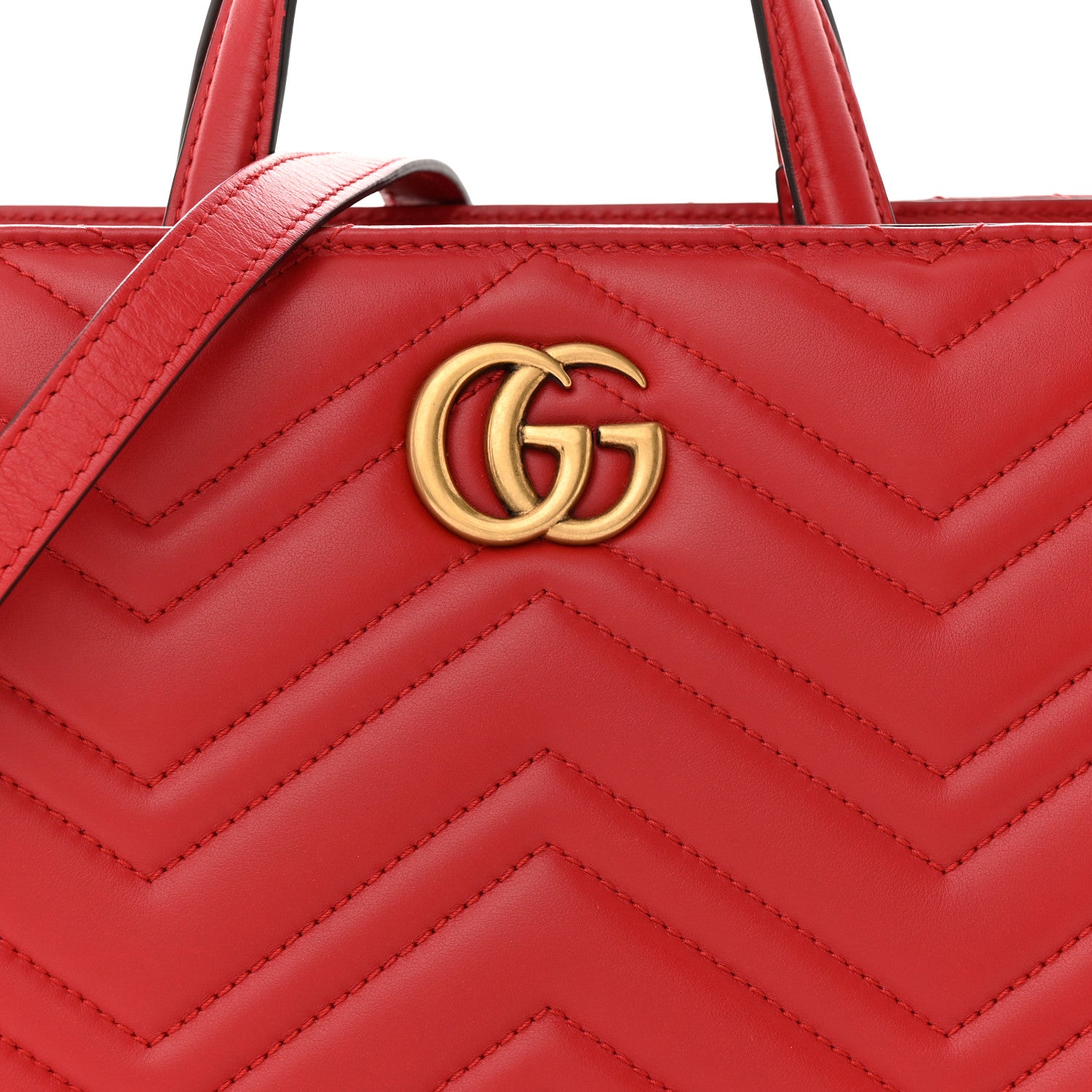 Gucci Calfskin Matelasse Small GG Marmont Tote Hibiscus Red 9 of 11
