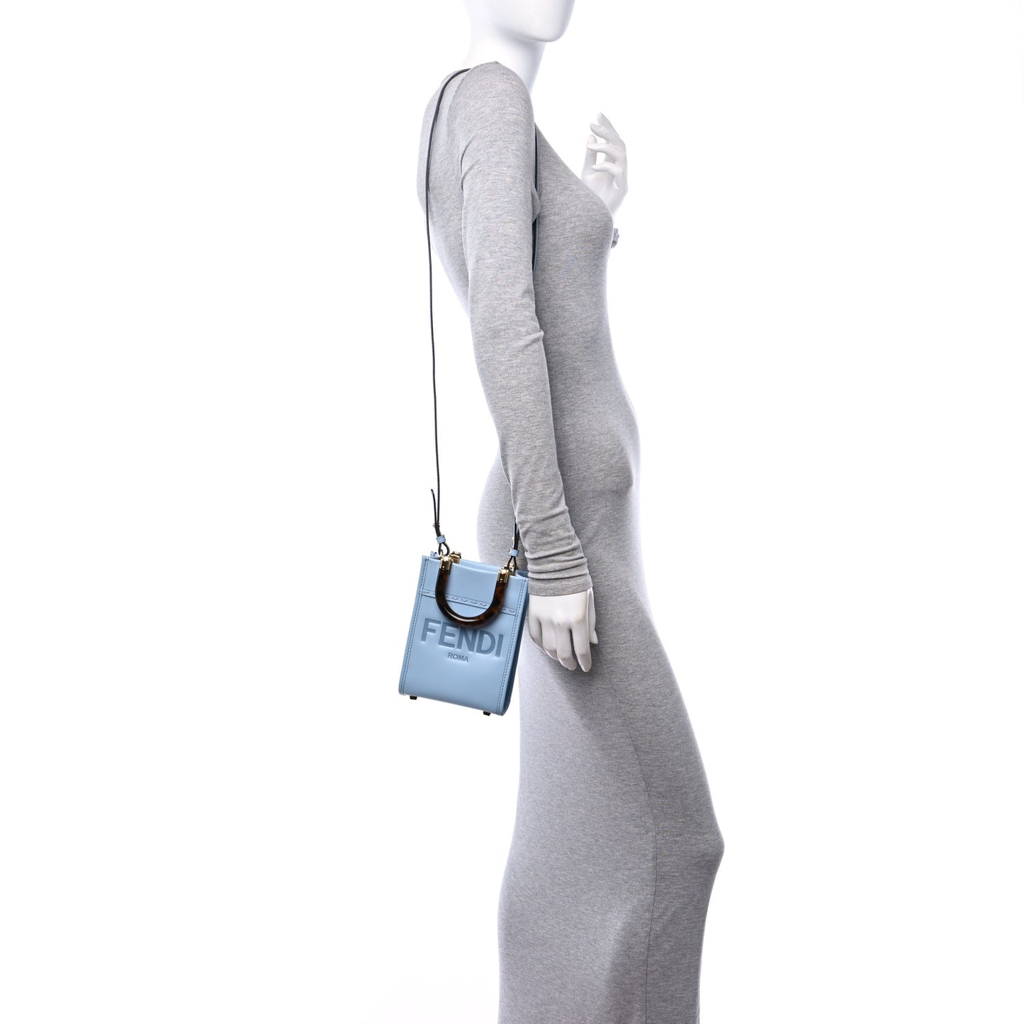 Vitello King Plexiglass Logo Embossed Mini Fendi Sunshine Shopper Tote Azzurro Baby