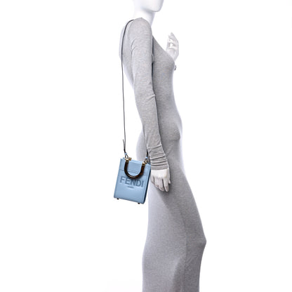 Fendi Vitello King Plexiglass Logo Embossed Mini Fendi Sunshine Shopper Tote Azzurro Baby 2 of 10